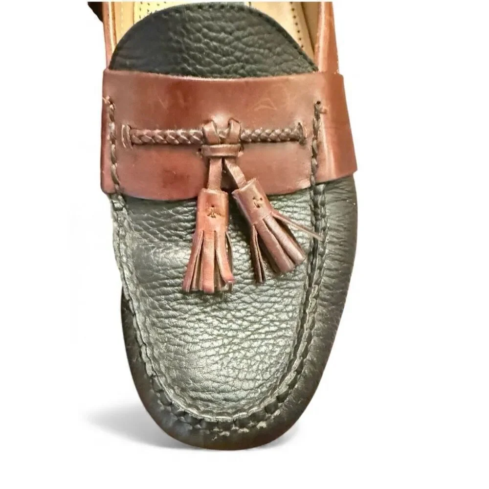 Cole Haan Black & Brown Leather Tassel Moc Toe Loafer Sz 9.5 Preppy
